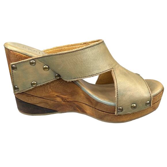 Bed Stu Women's Olea Olive Distressed Boho Wood Slip On Sandals Size US 7.5 - Picture 4 of 13